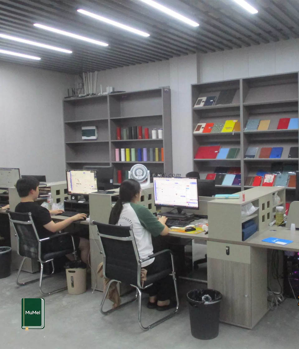 Notebook production workshop with binding equipment