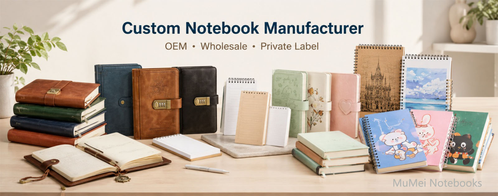 Custom manufactured notebooks in multiple bindings and cover materials