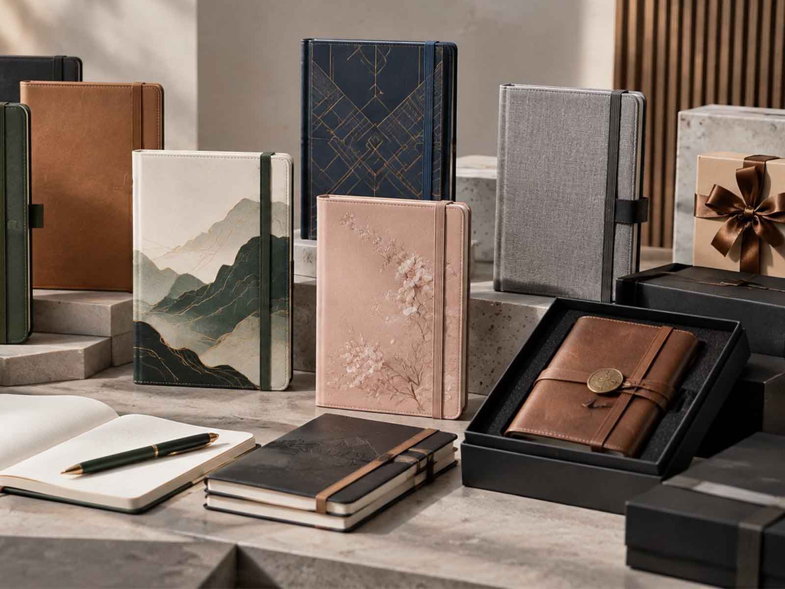 Collection of premium private label notebooks in business, creative, planner and gift styles