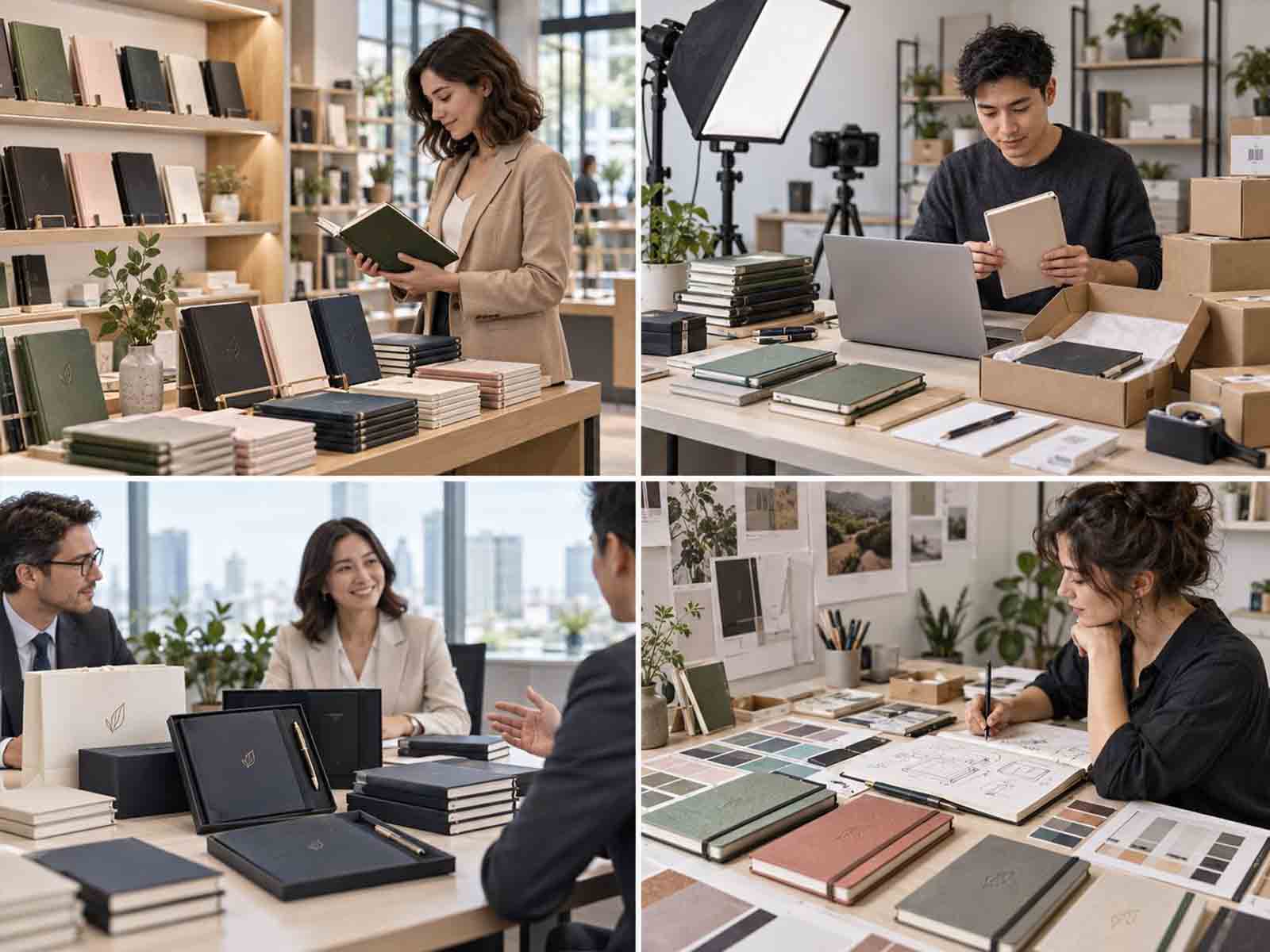 Distributor cover selection comparing generic notebooks and a coordinated school notebook range