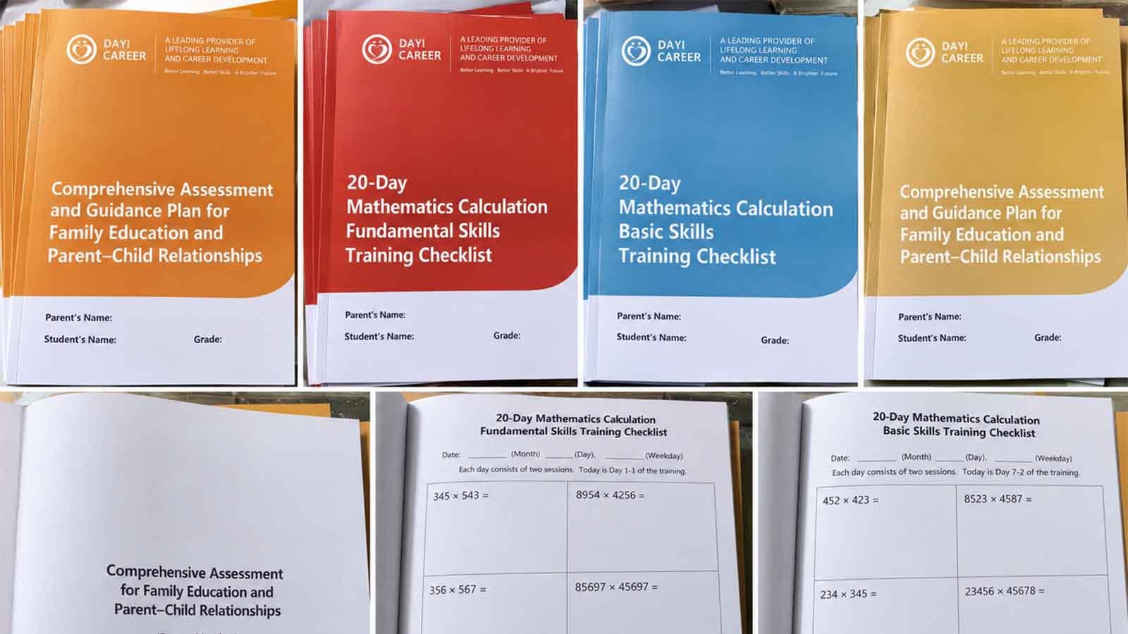 School exercise books in bulk arranged with different sizes, rulings and cover SKUs for sourcing review